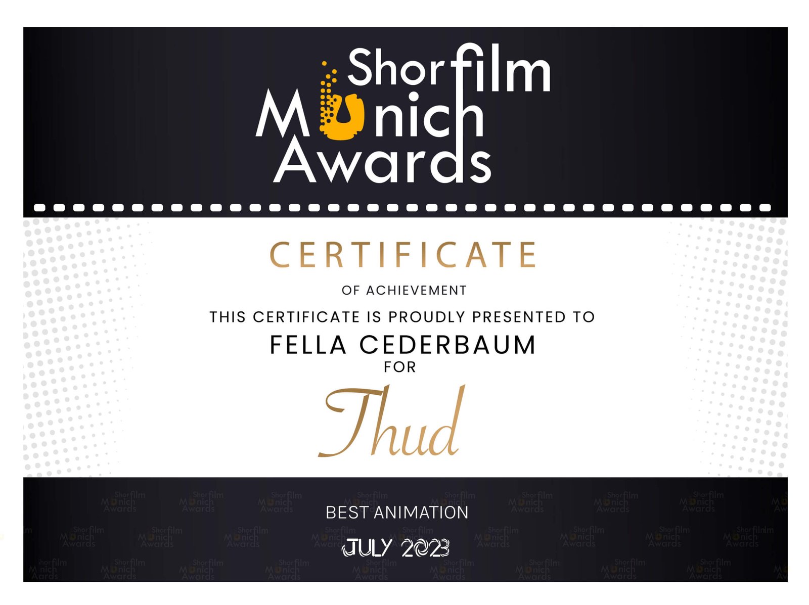 Munich Short Film Awards for THUD!